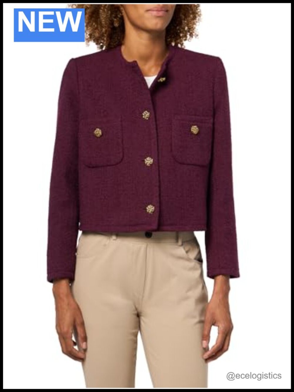 Ba&sh Meredith Wool Blend Blazer Jacket Bordeaux Gold Buttons
